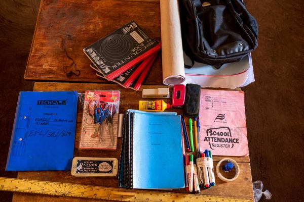 School supplies and stationary on a table