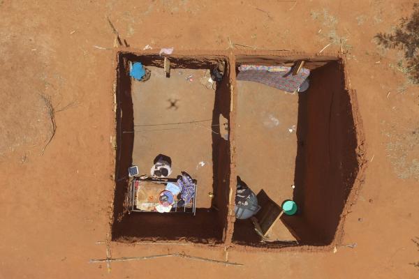 aerial shot of house with no roof